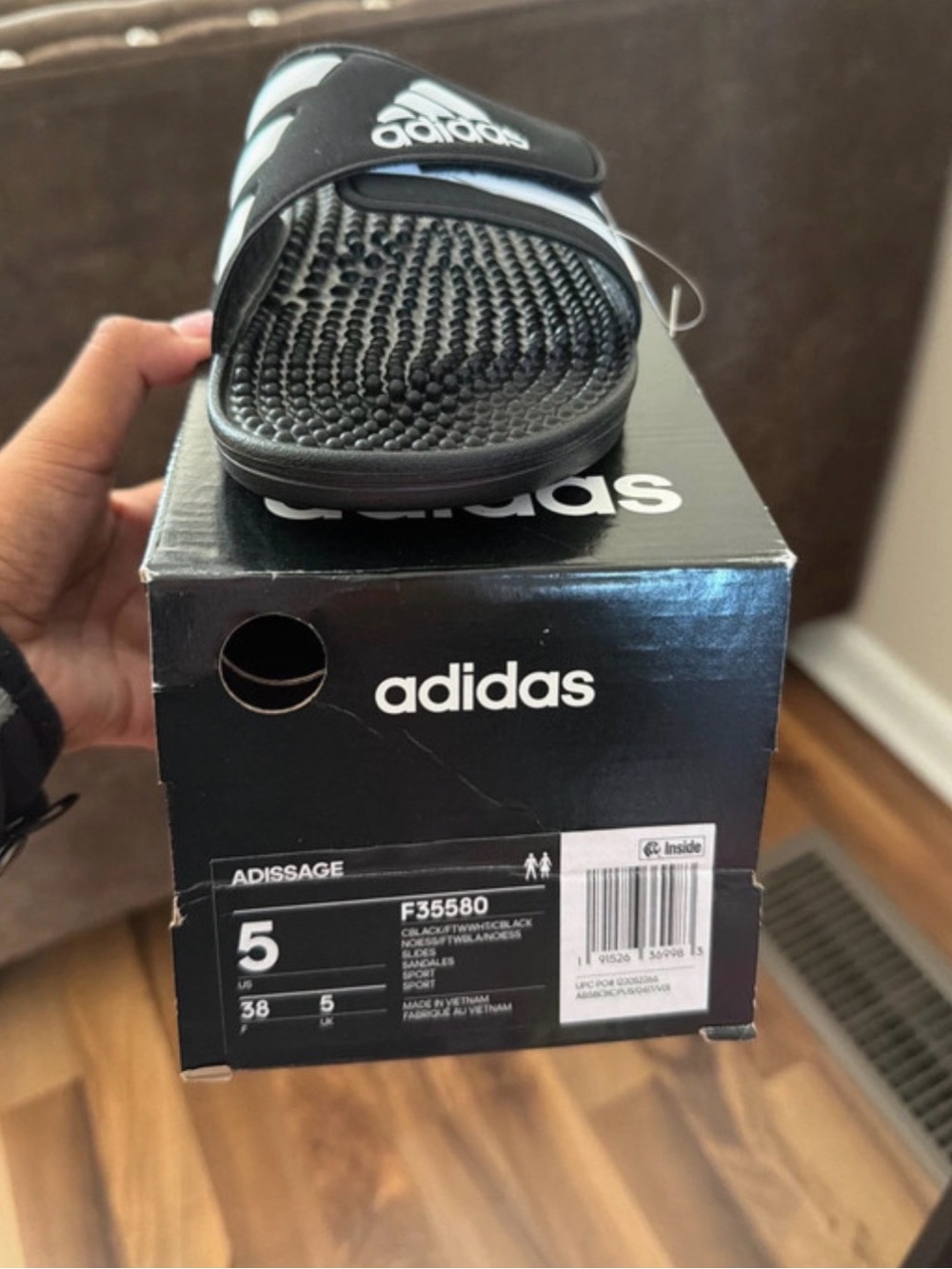adidas Black and White Adissage Slide Sandals